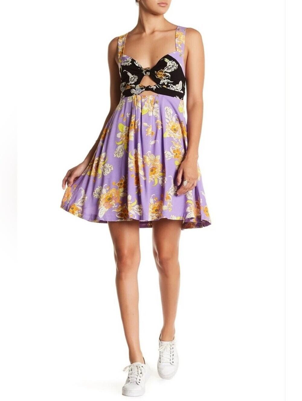 Free People Lavender Floral Mini Dress with Black Bodice